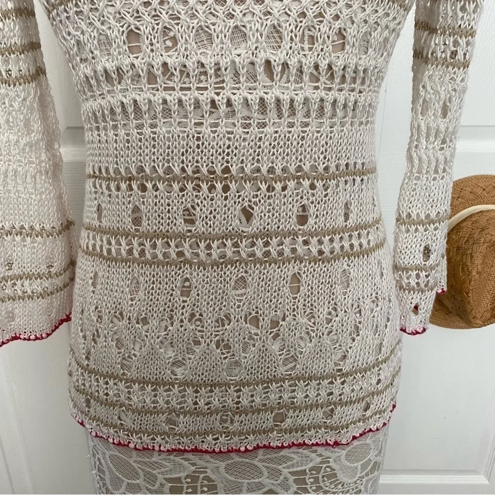 Tommy Bahama Cream White Crochet Dress Linen CoverUp Long sleeve XS